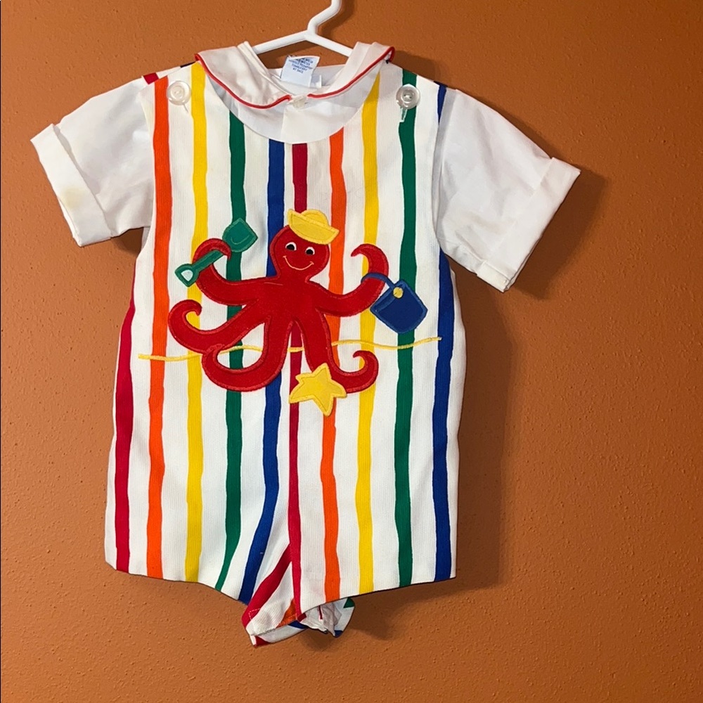 Vintage Kelly’s kids Colorful Striped Octopus Romper size 2